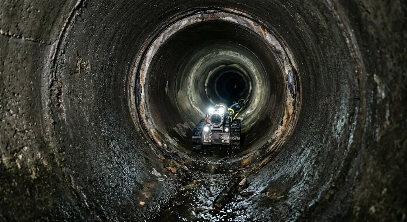 Robotic sewer camera inspecting pipe interior for Drain Snake Service in Ellwood City